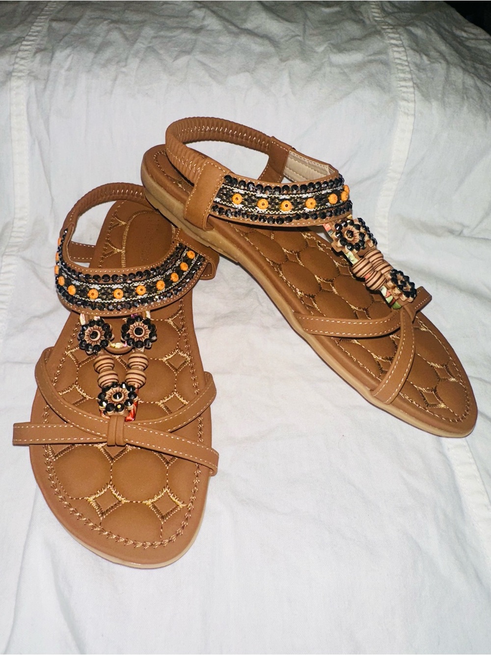 Women’s Tan Embellished Gladiator Sandals - Brand Unspecified